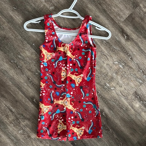 Red Gymnastics Leotard with Tiger and Rainbow Print - Picture 3 of 3